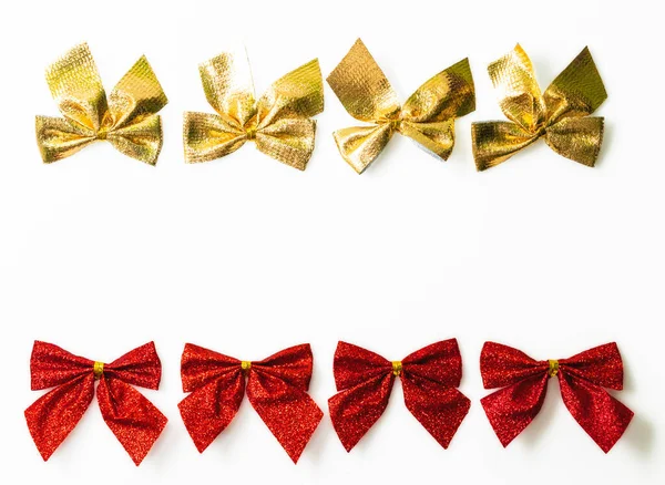 Red Golden Shiny Festive Bow Isolated White Background — Foto Stock
