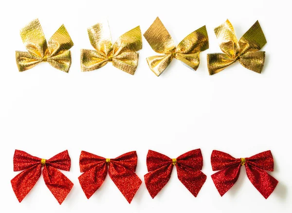 Red Golden Shiny Festive Bow Isolated White Background — Fotografia de Stock