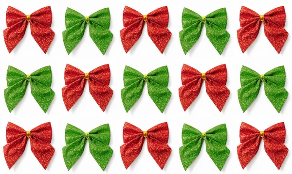 Red Green Shiny Festive Ribbons Isolated White Background — Zdjęcie stockowe