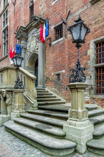 Facade Beautiful Porch City Hall Gdansk Poland Example Gothic Architecture — Stock Photo, Image