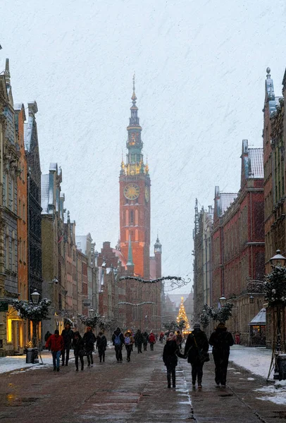 Gdańsk Polska Stycznia 2022 Historyczna Dzielnica Gdańska Czasie Świąt Bożego — Zdjęcie stockowe