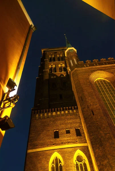Gdansk Poland January 2022 Tower Gothic Basilica Medieval Church Virgin — Stock Photo, Image