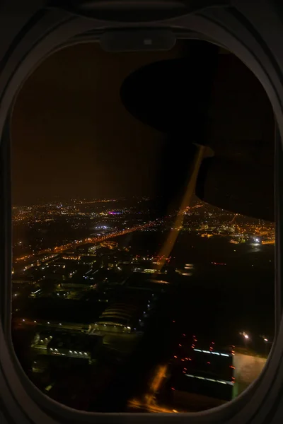 Passenger Plane Window City Night — Stock Photo, Image