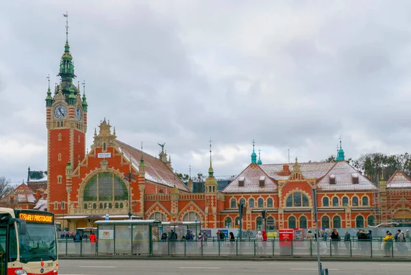 Gdańsk Polska Stycznia 2022 Stary Murowany Budynek Głównego Dworca Kolejowego — Zdjęcie stockowe
