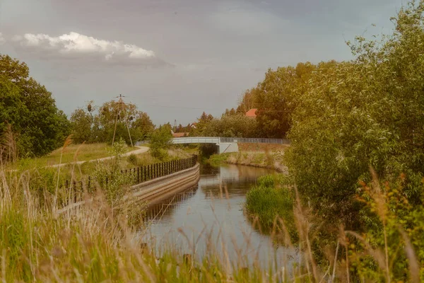Landkanal Und Felder Holland — Stockfoto