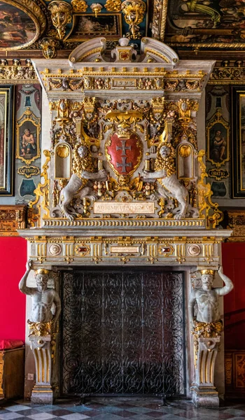 Antique Luxury Fireplace Gilded Lions — Zdjęcie stockowe