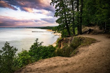 Orlowo cliff and sandy beach on the coast of the Baltic Sea in Gdynia