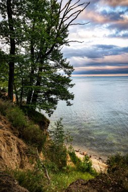 Orlowo cliff and sandy beach on the coast of the Baltic Sea in Gdynia