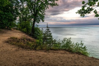Orlowo cliff and sandy beach on the coast of the Baltic Sea in Gdynia