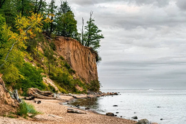Orlowo Cliff Sandy Beach Coast Baltic Sea Gdynia — стокове фото