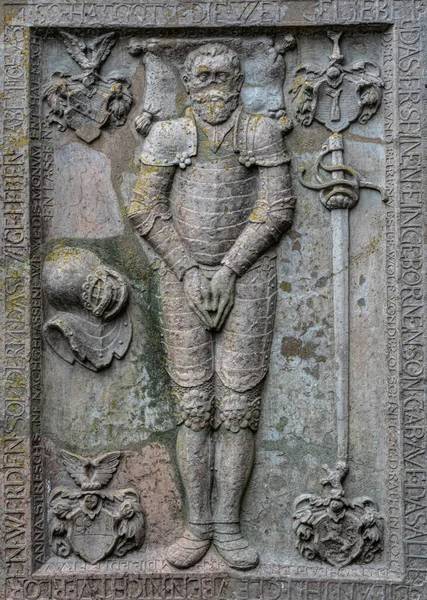 Ancient Medieval Marble Tombstone Knight — Stockfoto