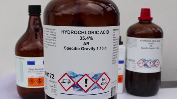Ácido Clorídrico Produto Químico Utilizado Laboratórios Perigos — Vídeo de Stock