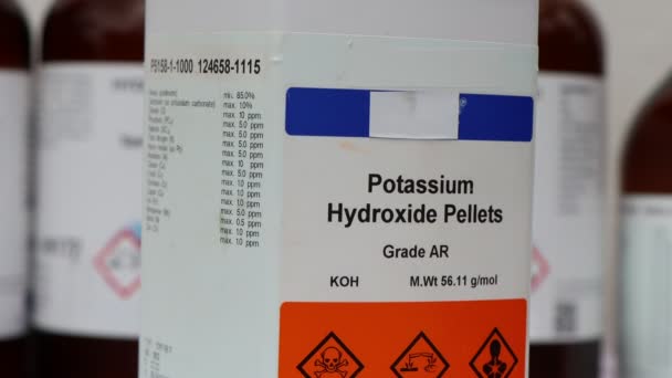 Potassium Hydroxide Pellets Laboratory Chemicals Hazards — Stock Video