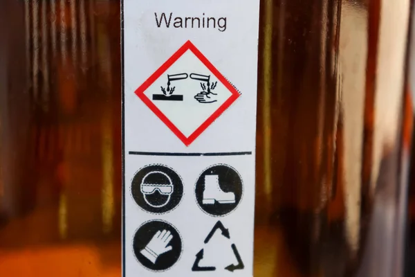 Bezpečnostní Symbol Pro Použití Chemické Látky Štítek Chemické Láhvi — Stock fotografie
