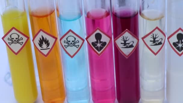 Laboratuvar Veya Sanayide Kullanılan Test Tüplerindeki Sembollerdeki Kimyasallar — Stok video