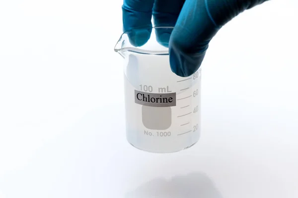Solución Cloro Vidrio Cloro Utiliza Para Matar Bacterias Para Realizar — Foto de Stock