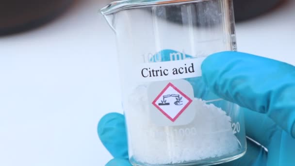 Κιτρικό Οξύ Χημική Ουσία Που Χρησιμοποιείται Στο Εργαστήριο Στη Βιομηχανία — Αρχείο Βίντεο