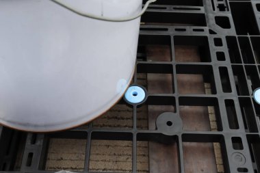 Blue Plastic on the pallet for protection against moving objects