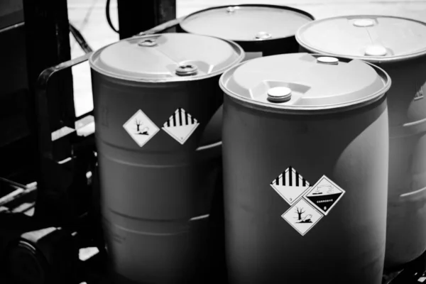 Corrosive chemical symbols on a chemical tank, dangerous products in the industry