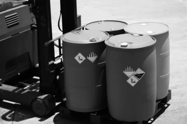 Corrosive chemical symbols on a chemical tank, dangerous products in the industry