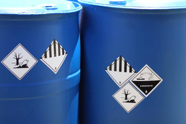 Corrosive chemical symbols on a chemical tank, dangerous products in the industry