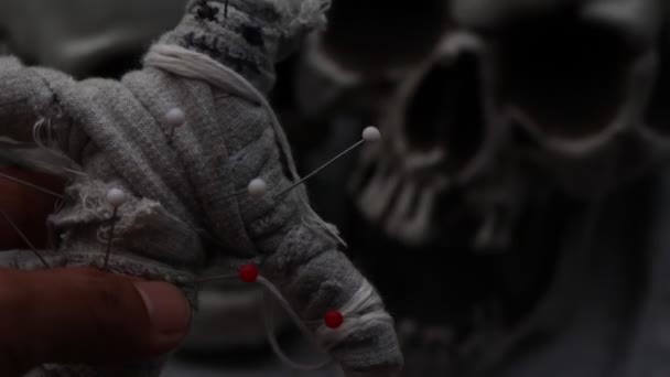 Curse Doll Hand Skull Background Religion Belief — Vídeo de stock