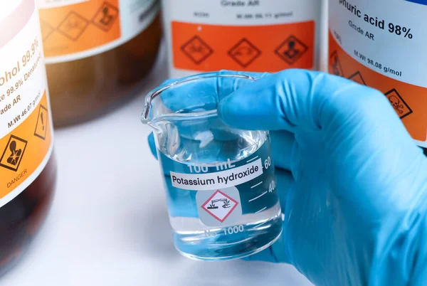 Hidróxido Potássio Vidro Químico Laboratório Indústria — Fotografia de Stock