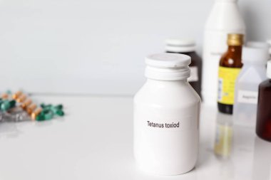 Tetanus toxoid in bottle ,medicines are used to treat sick people.