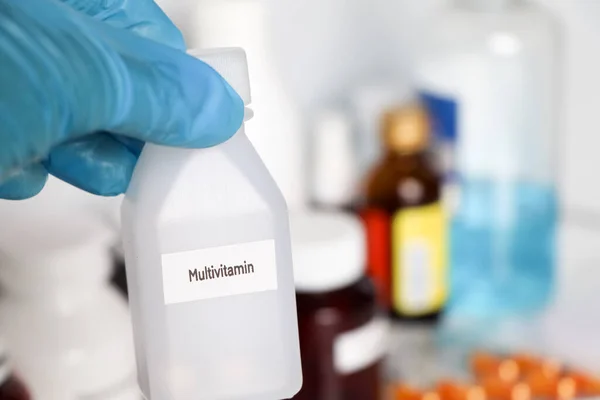 Multivitamin Bottle Medicines Used Treat Sick People — Stock fotografie