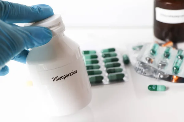 Trifluoperazine in bottle ,medicines are used to treat sick people.