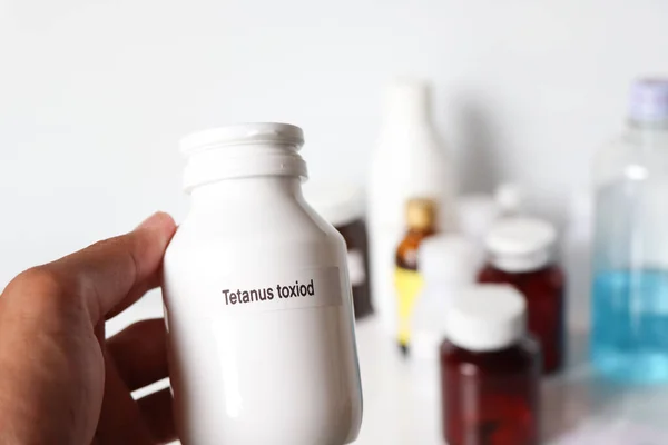 Tetanus toxoid in bottle ,medicines are used to treat sick people.