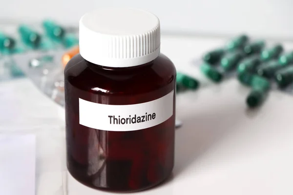 Thioridazine in bottle ,medicines are used to treat sick people.
