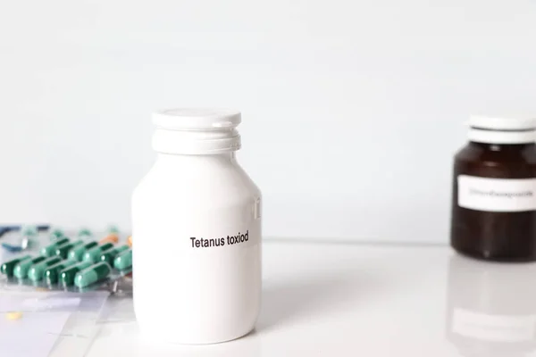 Tetanus toxoid in bottle ,medicines are used to treat sick people.