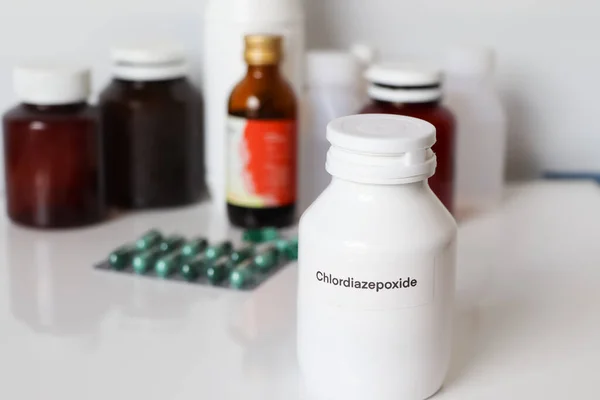 Chlordiazepoxide in bottle ,medicines are used to treat sick people.