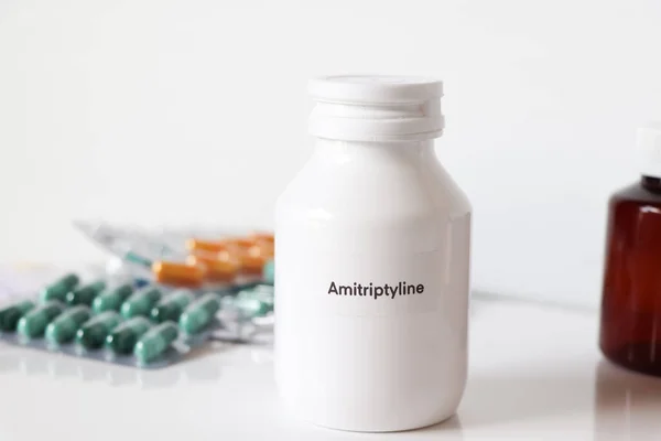 Amitriptyline in bottle ,medicines are used to treat sick people.