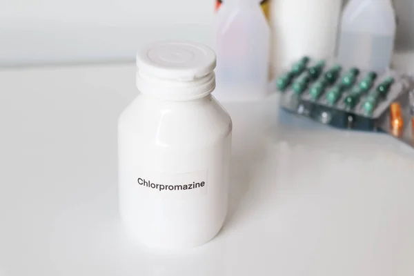 Chlorpromazine Bottle Medicines Used Treat Sick People — Foto de Stock
