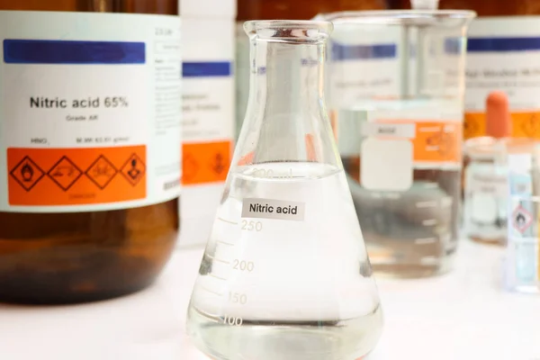 Ácido Nítrico Vidro Químico Laboratório Indústria — Fotografia de Stock
