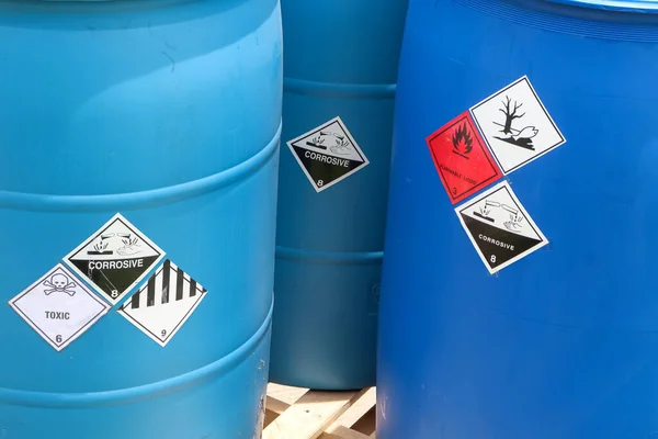 Warning symbol for chemical hazard on chemical container in industry 