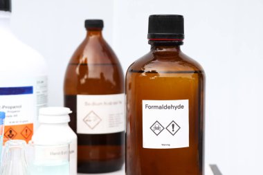 Formaldehyde in bottle, chemical in the laboratory and industry