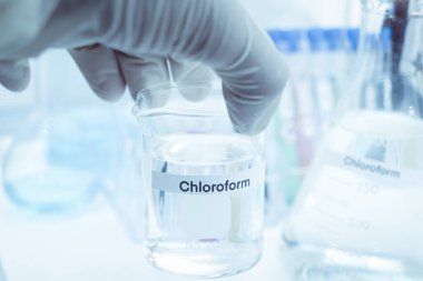 Chloroform in glass, chemical in the laboratory and industry