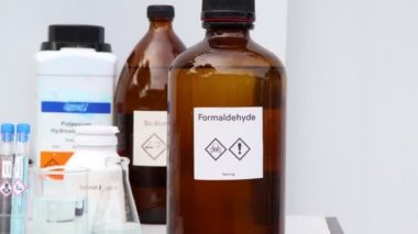 Formaldehyde in bottle, chemical in the laboratory and industry