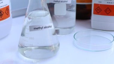 methyl alcohol, a flammable chemical in a laboratory or industry 