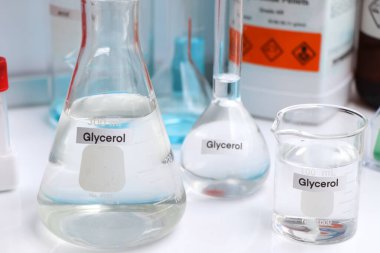 Glycerol in glass, chemical in the laboratory and industry