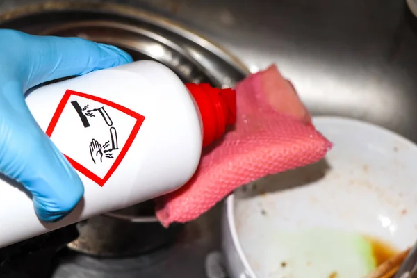 Хімікати Очищення Каустичні Речовини Білих Пляшках Символах — стокове фото