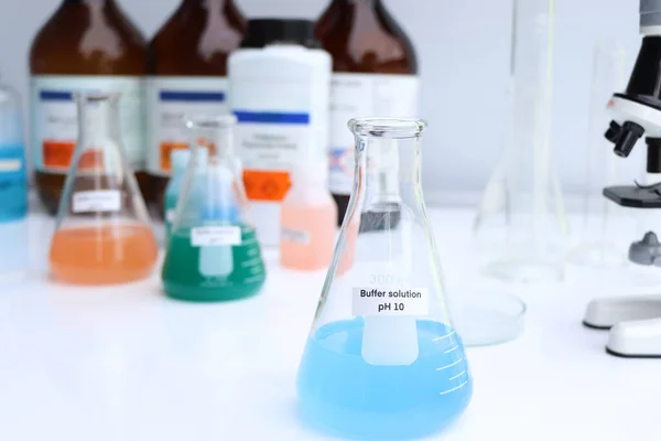 Solución Tampón Vidrio Química Laboratorio Industria Productos Químicos Utilizados Análisis — Foto de Stock