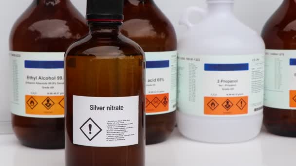 Dusičnan Stříbrný Skle Chemikálie Laboratoři Průmyslu Chemikálie Používané Analýze — Stock video