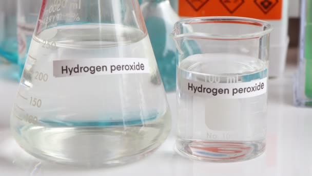 Hydrogen Peroxide Glass Chemical Laboratory Industry — Stockvideo