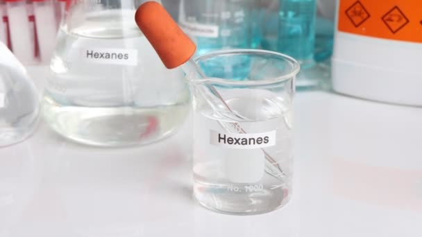 Hexanes Glass Chemical Laboratory Industry — Vídeos de Stock