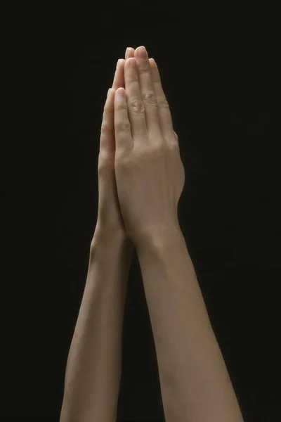 Praying Hands God Dark Woman Hands Reaching Out God Help — Fotografia de Stock