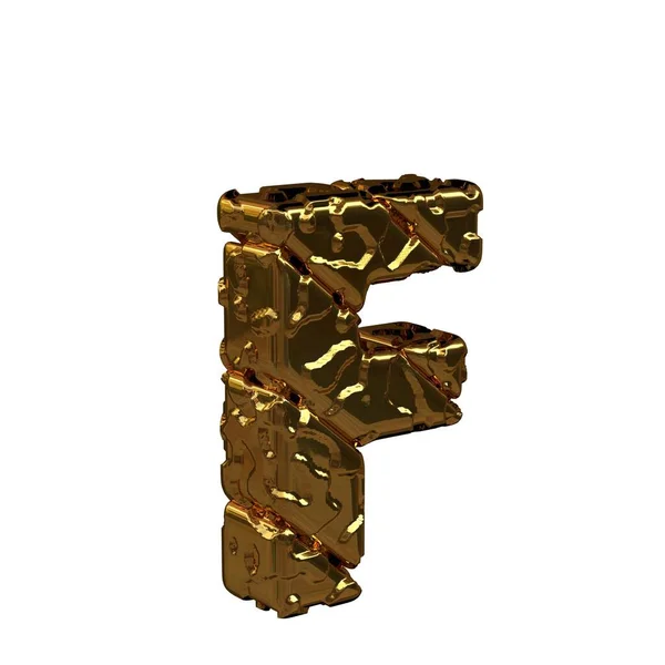 Surat emas yang belum dipoles berbelok ke kanan. 3d huruf kapital f — Stok Foto